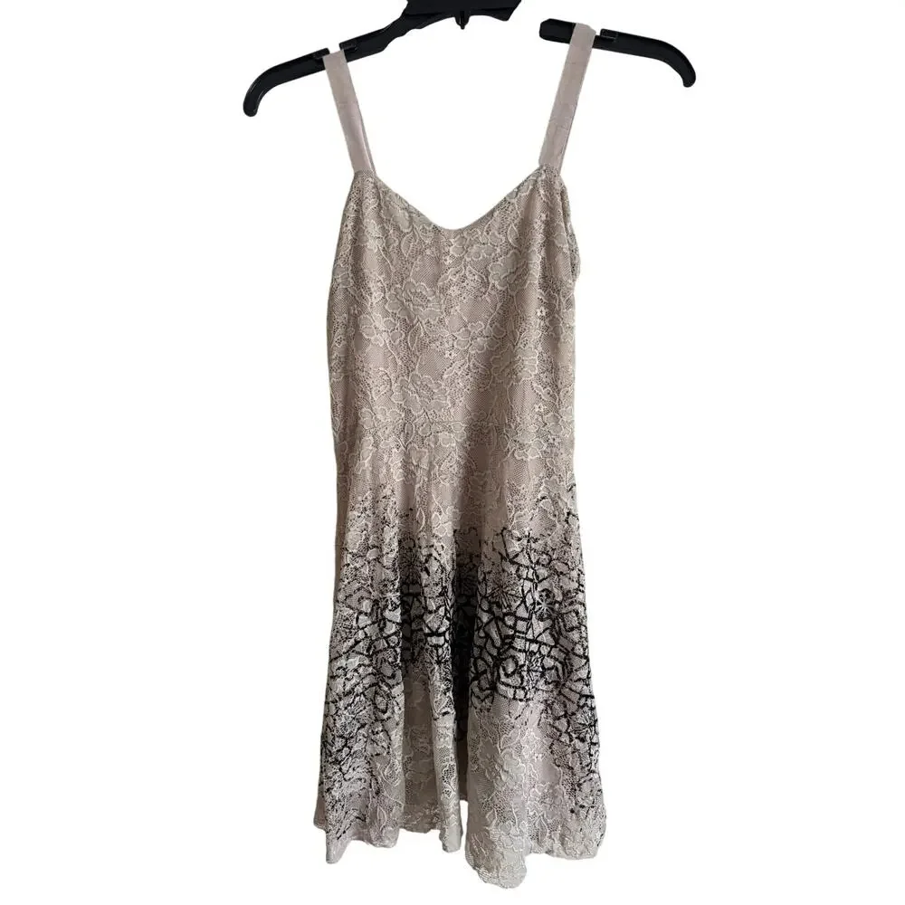 Free People Lace Mini Dress Beige Black Boho Slip Lined Festival Women S